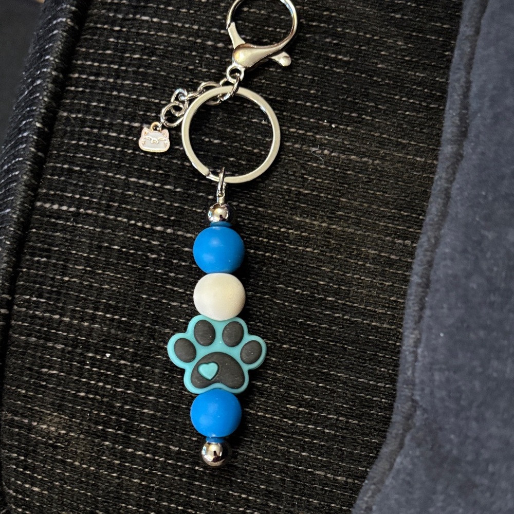 Blue and White Paw Print Keychain